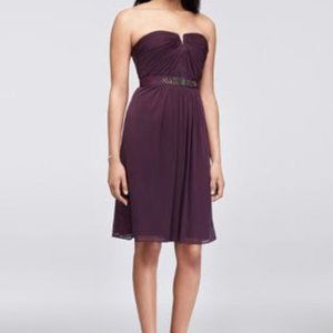 Purple Strapless Formal Dress with Beaded Belt